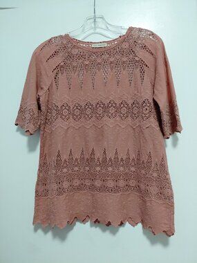 Ulla Johnson Cotton Sadie Lace Blouse Scalloped Short Sleeves Dusty Rose Size 4
